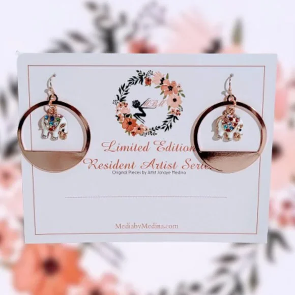 🆕 MBM Rose Gold Elephant Charm Drop Dangle Earrings - Picture 3 of 10